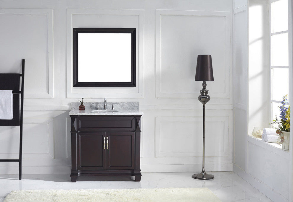 Virtu Victoria 36" Single Bathroom Vanity, Espresso With Marble Top, Mirror