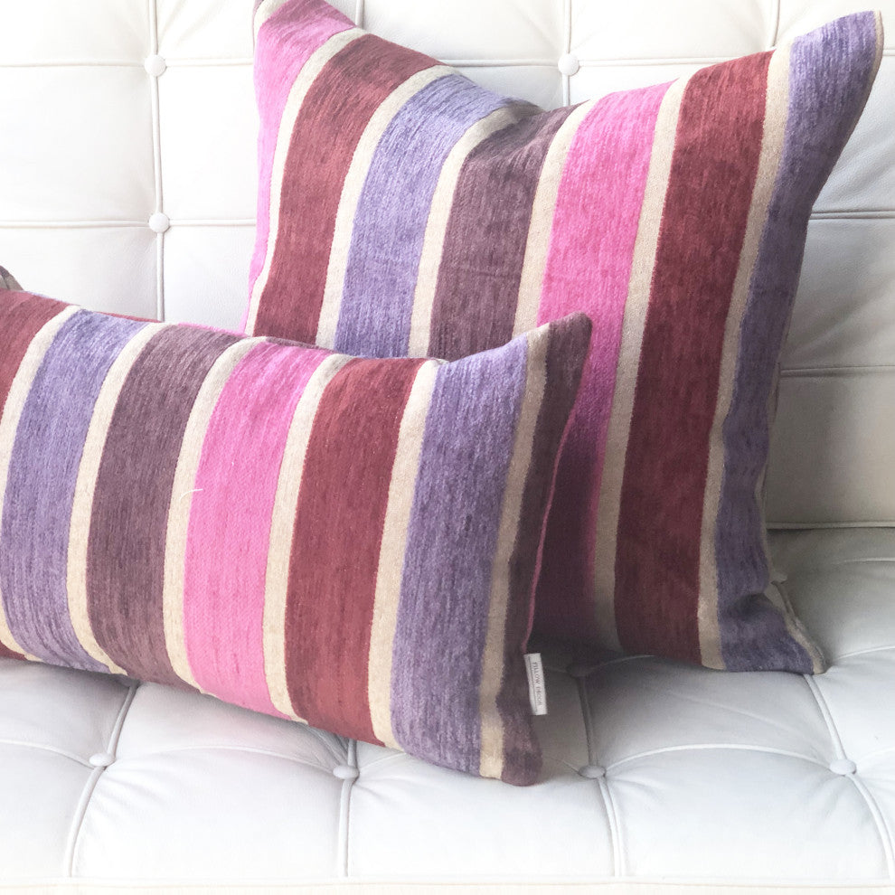 Pillow Decor - Savannah Stripes Chenille Throw Pillow, Pink Purple, 12" X 20"