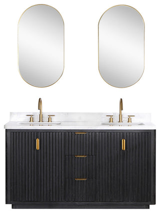 Vinnova Cadiz Bath Vanity, Composite Stone Top, Black, 60", With Mirror