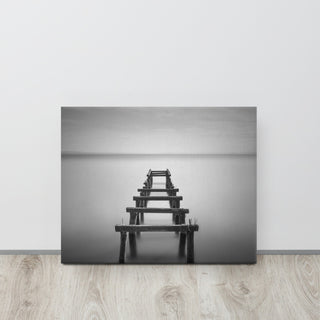 Soft Lake and Abandoned Pier Black and White Landscape Photo Canvas Art Print, 16" X 20"