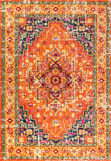 Brooklyn Geometric Medallion Area Rug, Orange/Blue, 3 X 5