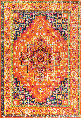 Brooklyn Geometric Medallion Area Rug, Orange/Blue, 3 X 5