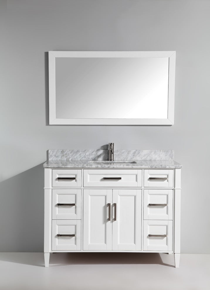 Vanity Set With Carrara Marble Top, 48", White, Led Touch-Switch Mirror