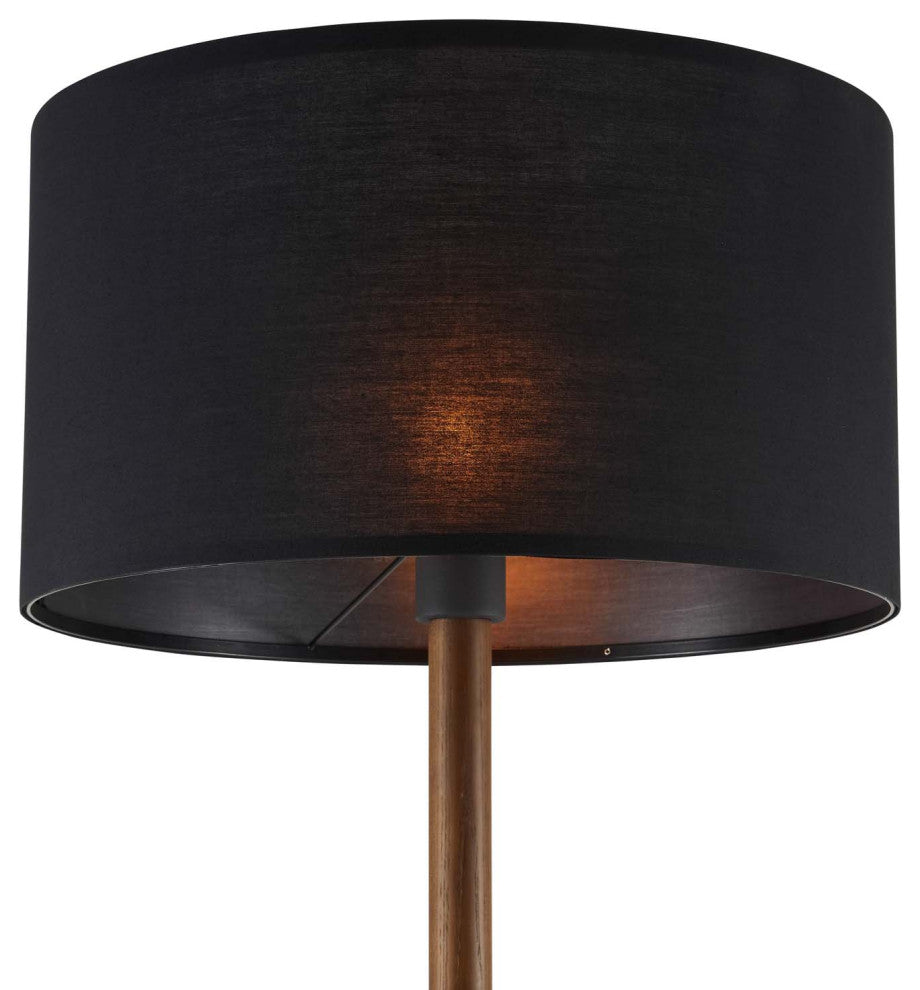 Floor Lamp Light, Black Brown Walnut, Wood, Modern Cafe Bistro Hospitality