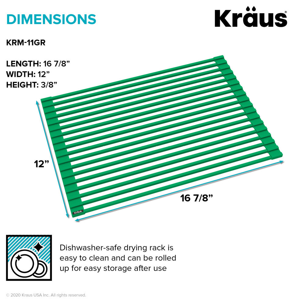 Kraus KRM-11GR Multipurpose Workstation Sink Roll-Up Dish Drying Rack, Green