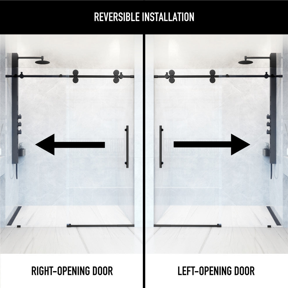 VIGO Elan 56" to 60" W x 74" H Frameless Sliding Shower Door, Matte Black, Laminated Glass
