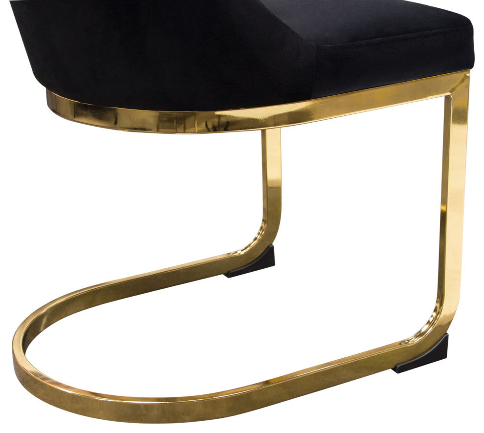 Vogue 2 Dining Chairs With Gold Metal Base, Black Velvet