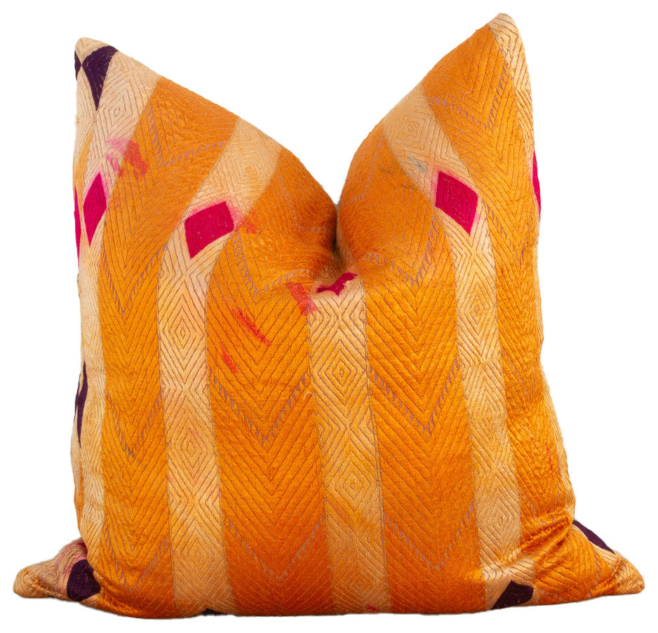 Orange Tango Silk Phulkari Pillow