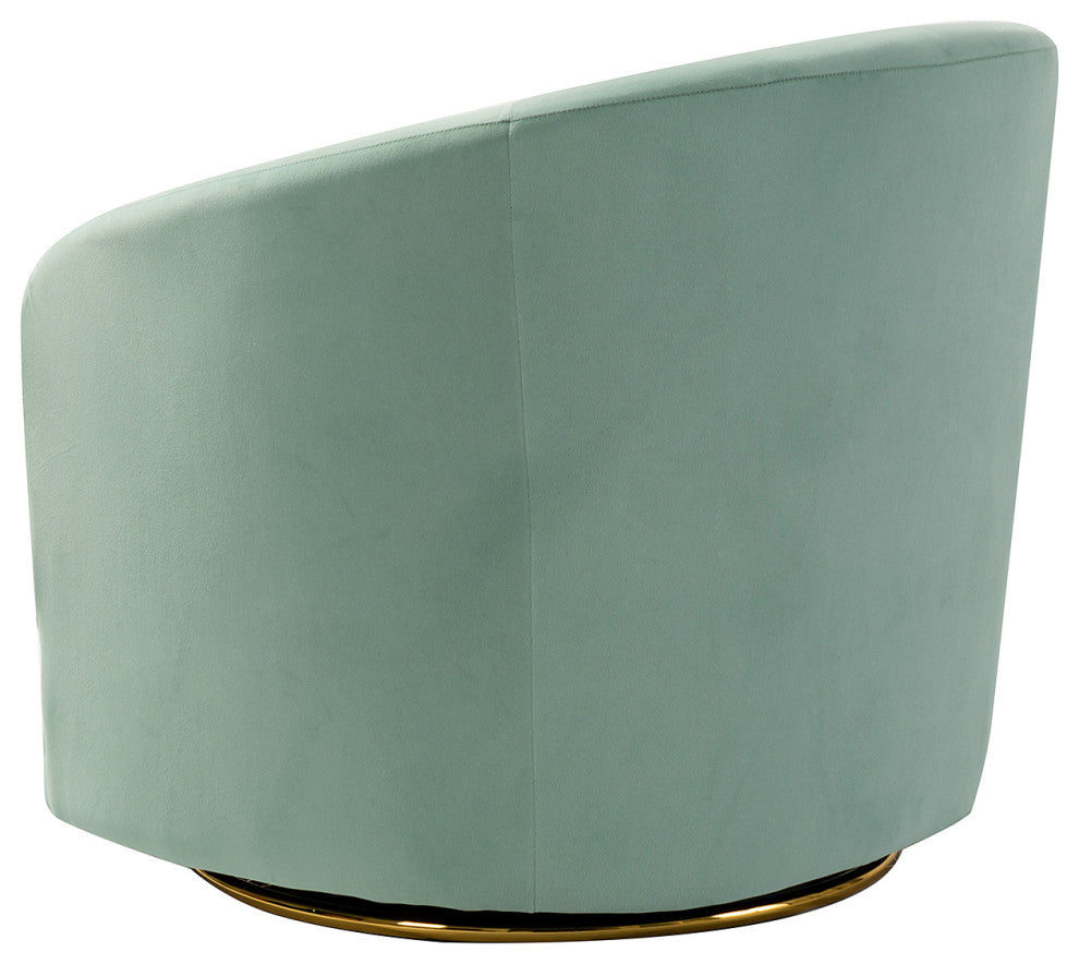 Upholstered Accent Comfy Swivel Chair With Metal Base, Sage