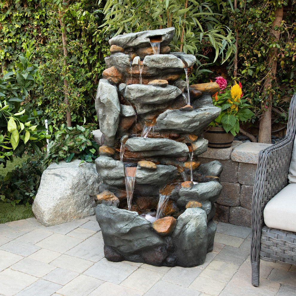 Alpine 8-Tier Rock Water Fall Fountain, 50"Tall