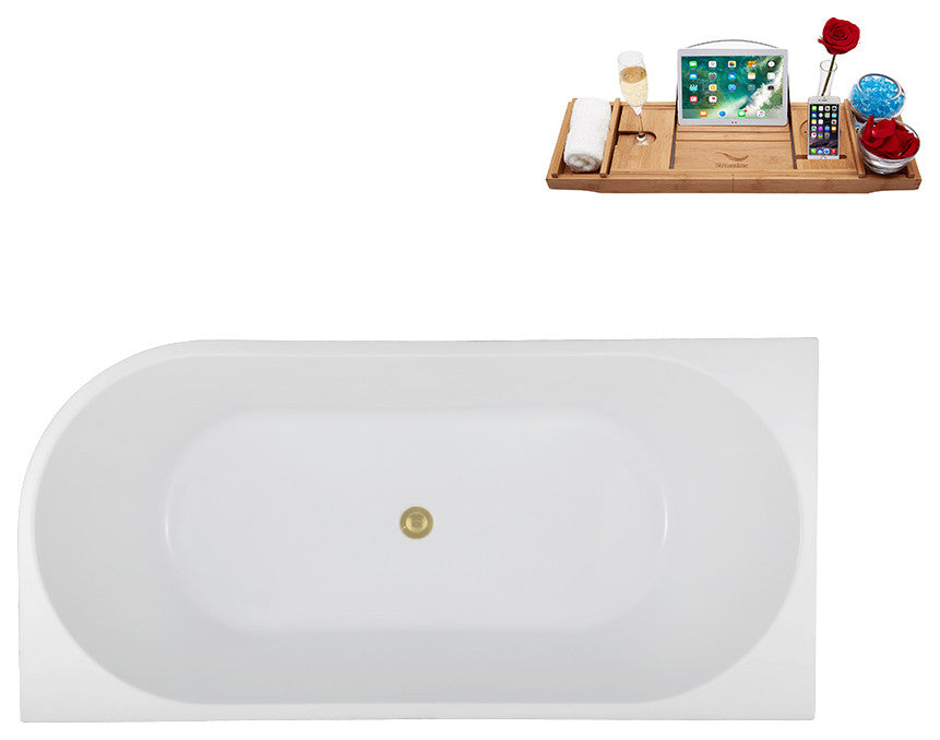 59" Streamline Bathtub and Tray With Drain, Polished Brass