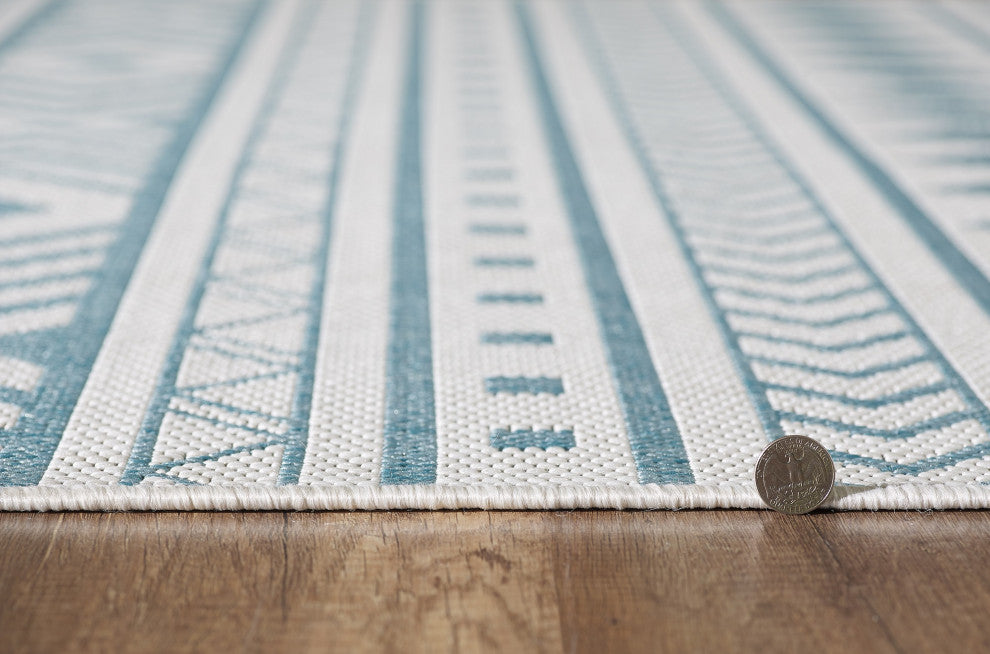 Provo Natura Indoor/Outdoor Coastal Area Rug, Ivory/Aqua, 5'3 X 7'7