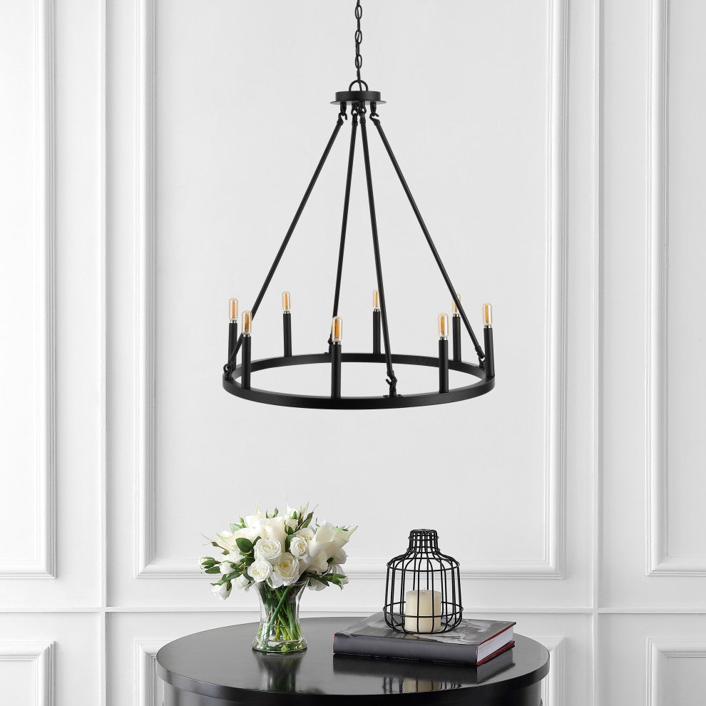 Ring Iron Rustic Farmhouse LED Chandelier, 8-Light