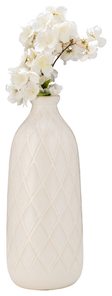 Ceramic 16" Plaid Textured Vase, Beige