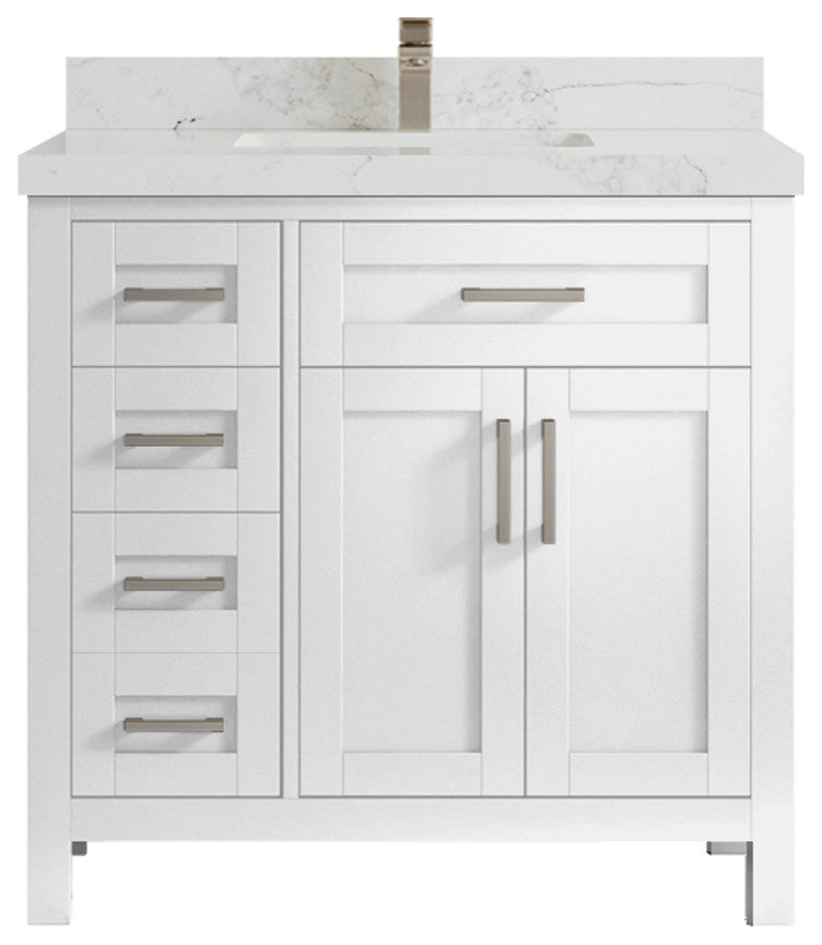 Cambridge 36 Center Sink Bath Vanity in White 2" Calacatta Nuvo