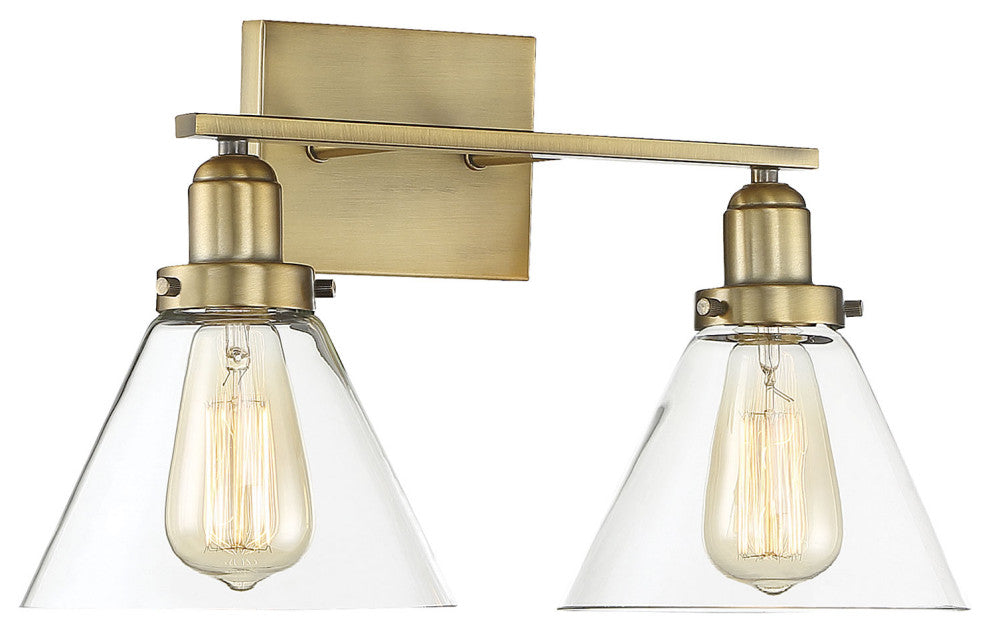 Drake 2-Light Bathroom Vanity Light, Warm Brass