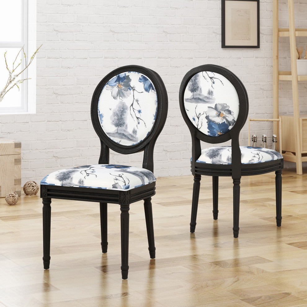 GDF Studio Babbs Traditional Fabric Dining Chairs, Set of 2, Floral Print/Black