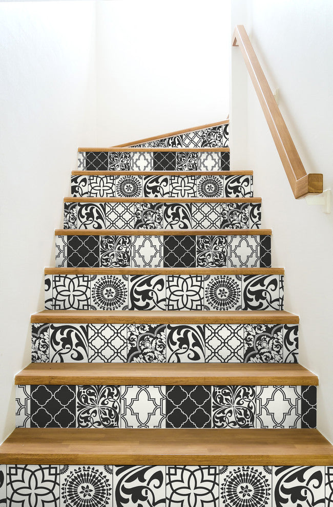 NextWall Black and White Graphic Tile Peel and Stick Wallpaper
