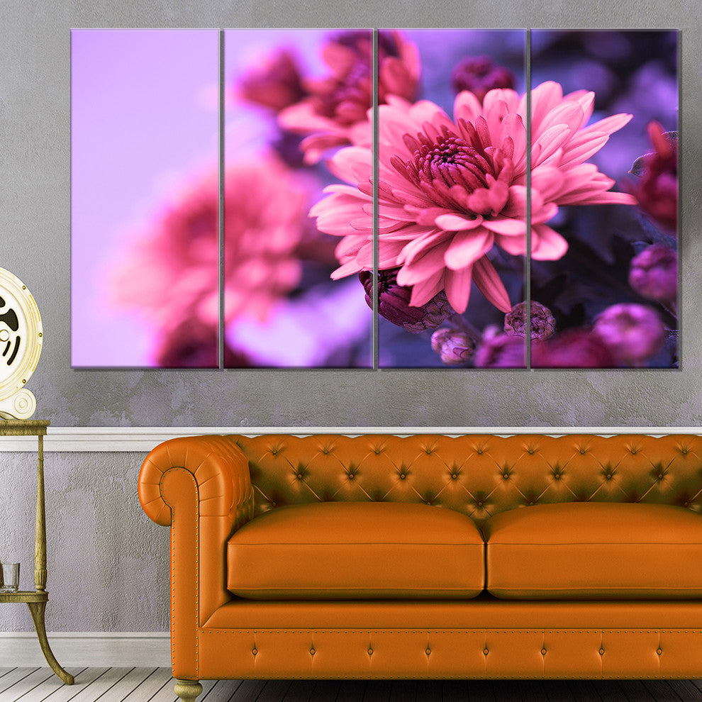 Colorful Autumnal Chrysanthemum, Floral Canvas Print, 48"x28", 4 Panels