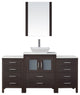 Virtu Dior 64" Single Bathroom Vanity, Espresso, Brushed Nickel Faucet, Mirror