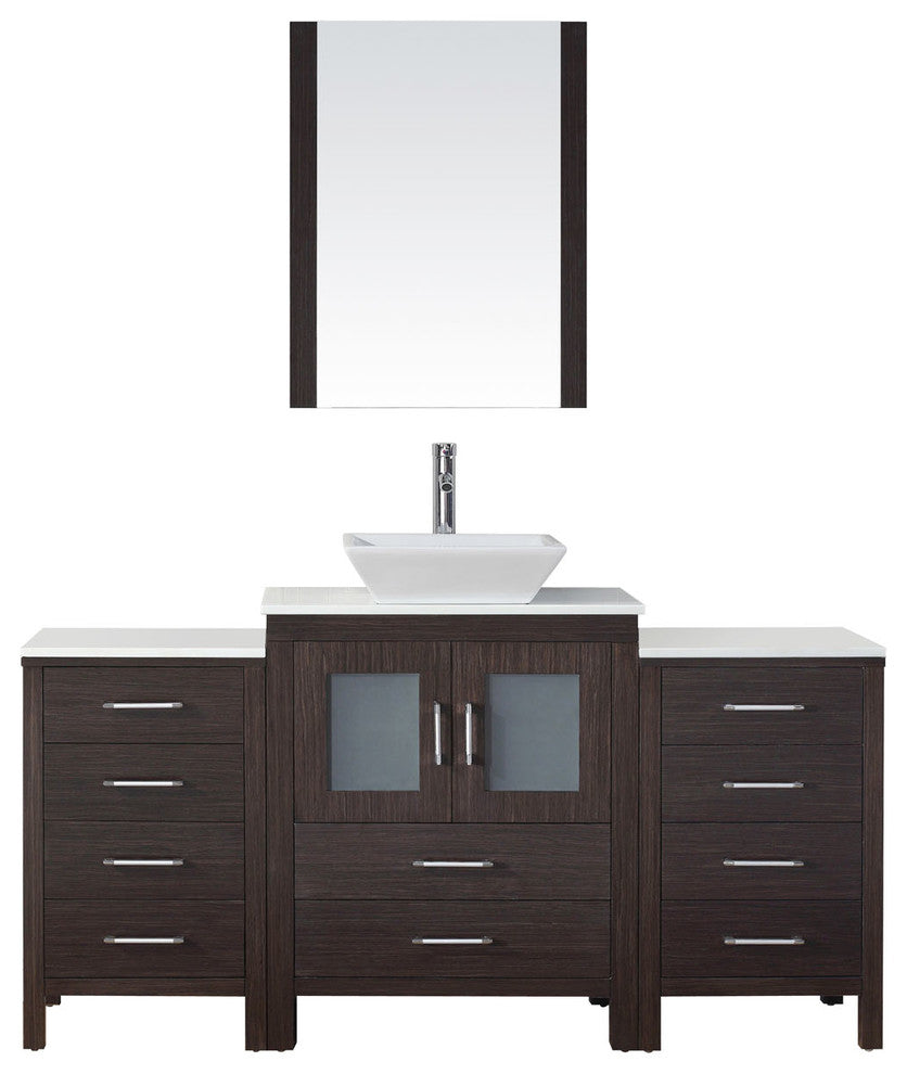 Virtu Dior 64" Single Bathroom Vanity, Espresso, Brushed Nickel Faucet, Mirror