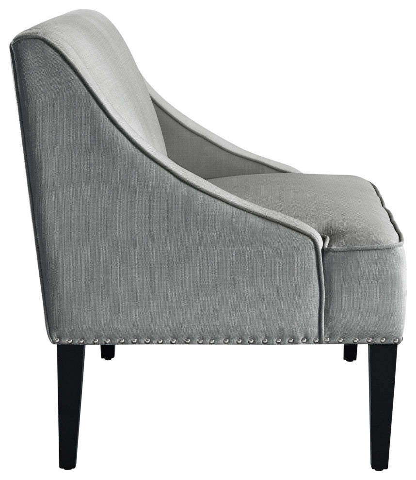 45" Light Gray And Black Upholstered Linen Bench