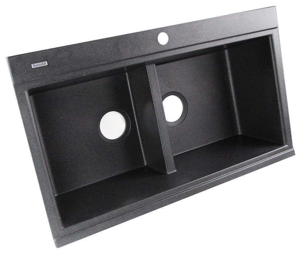 Nantucket Sinks Double Bowl Prep Station Toprmount Granite Composite, Black