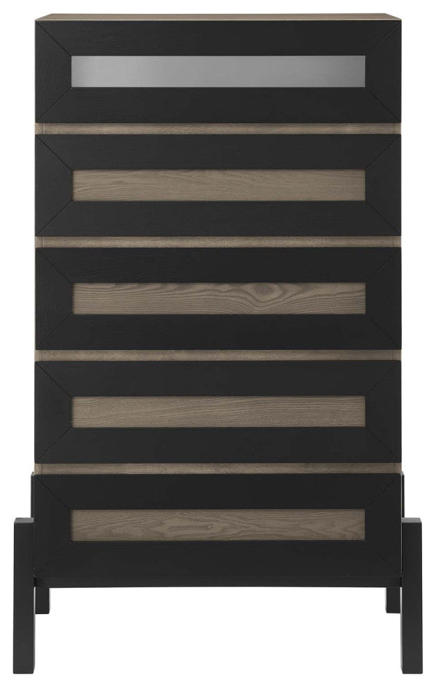 Platform Bed Dresser Chest Nightstand Set, Queen, Brown Oak, Wood, Modern
