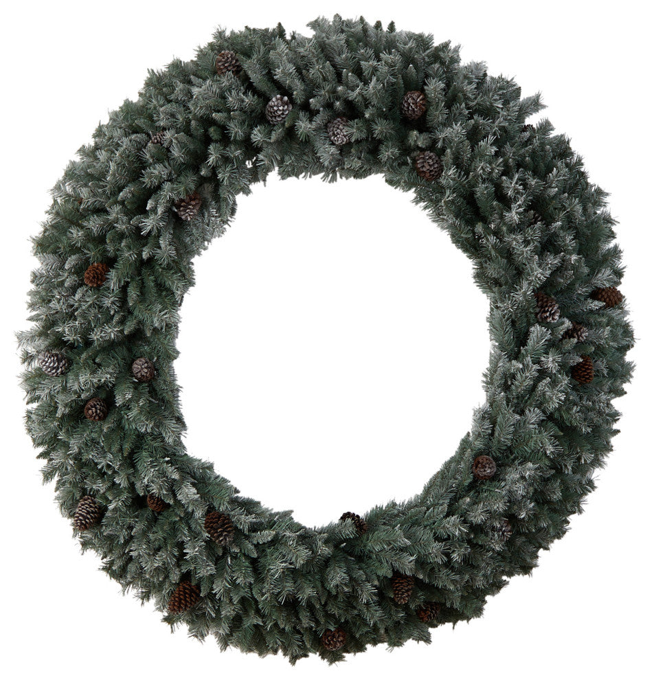 6' Giant Flocked Christmas Artificial Wreath With Pinecones, 600 Clear LEDs