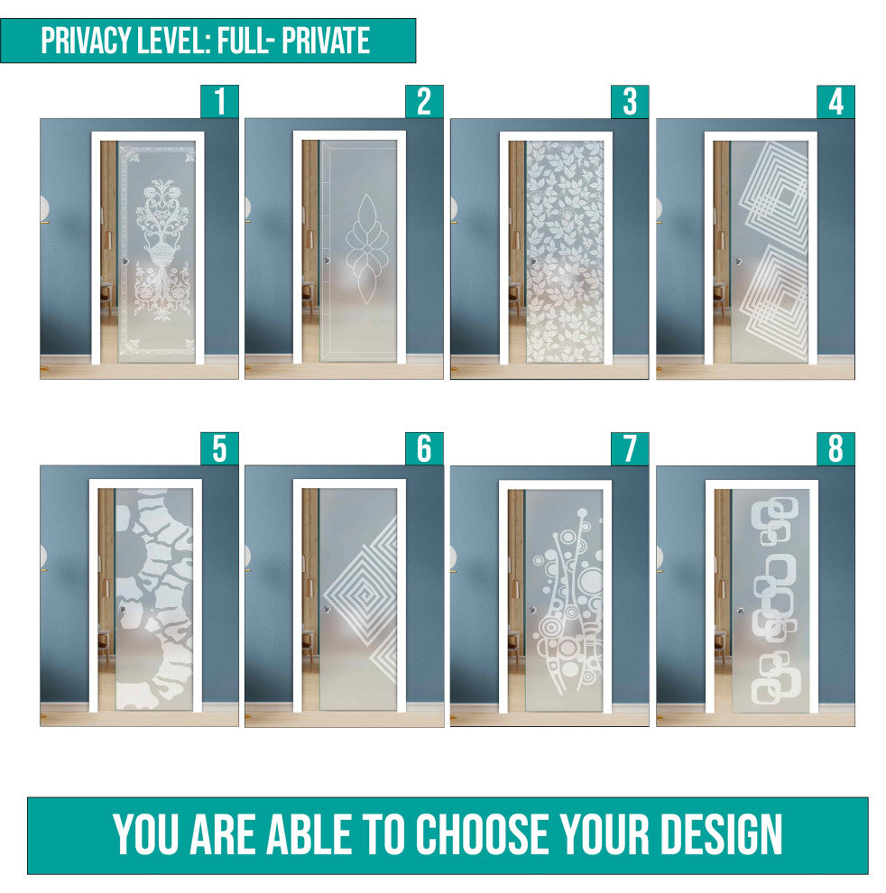 Pocket  Sliding Glass Door with Decorative Frosted Sandblasted Design, Full-Private, 32"x80", 5/16" (8mm)