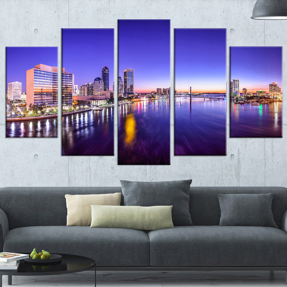 "Jacksonville, Florida City" Cityscape Canvas Photo Print, 5 Panels, 60"x32"