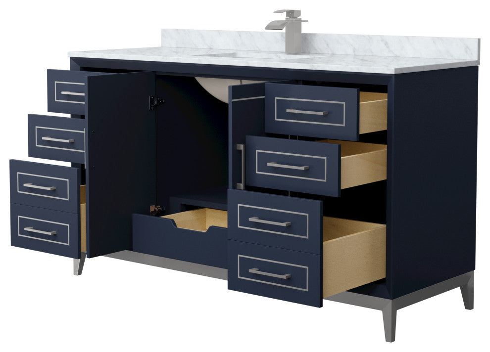 Marlena 60" Dark Blue Single Vanity, Top, Nickel Trim