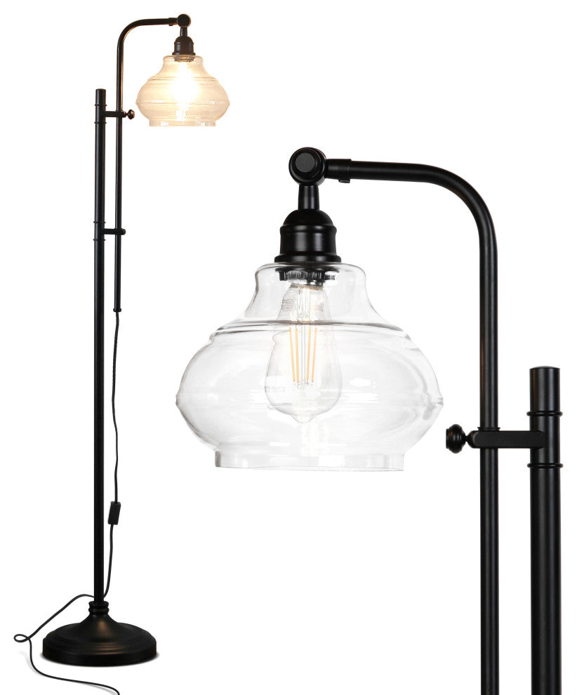 Austin Industrial Floor Lamp for Living Rooms & Bedrooms with Rustic Glass Shade