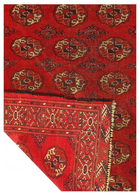 Red Fine Hand Knotted Vintage Bokhara Rug 3'8''x5'