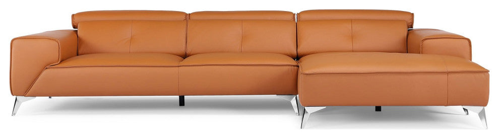 Raj Orange Reclining Leather Sectional, Left Chaise