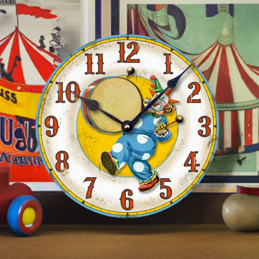 Vintage-Style Circus Clown Wall Clock, 12 Inch Diameter