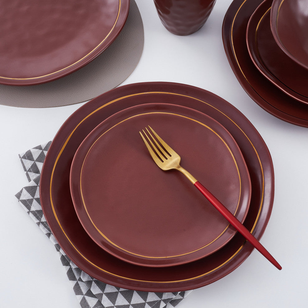 Stone Lain Clara Porcelain 16 Piece Dinnerware Set, Burgundy