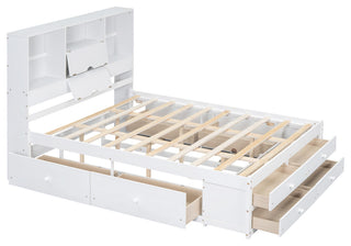 Gewnee win Size Wood Platform Bed with House-shaped Headboard in White