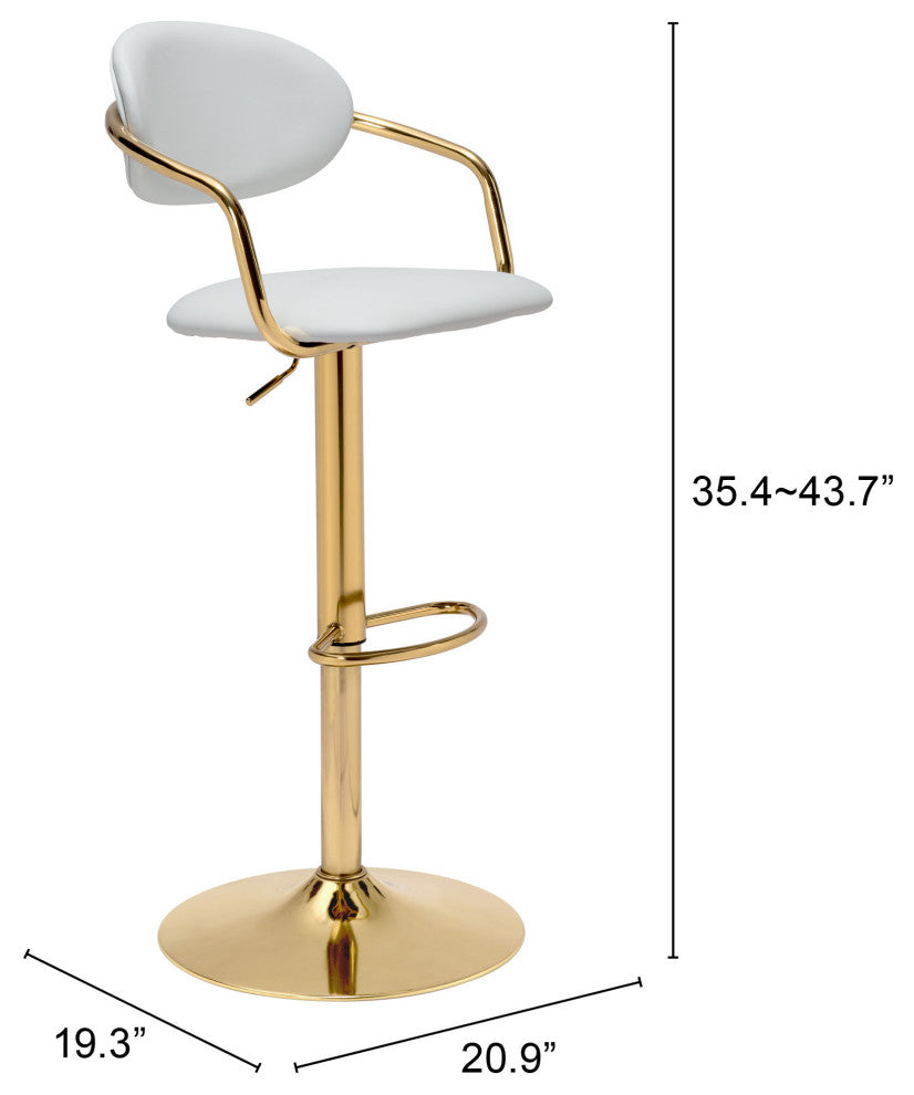 Bar Stool Chair Barstool, Faux Vinyl Leather, Steel, White, Gold, Cafe Bistro