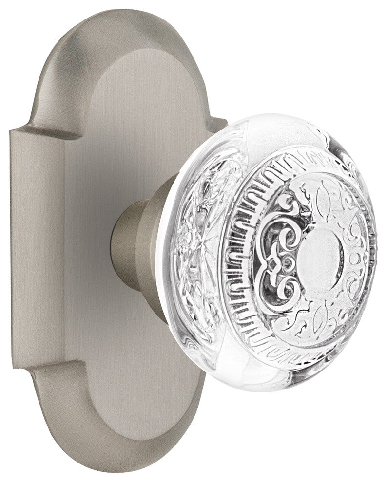 Cottage Plate Single Dummy Crystal Egg and Dart Knob, Satin Nickel, COTCED