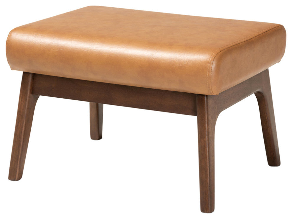 Bianca Midcentury Modern Tan Faux Leather Ottoman