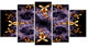 Yellow and Violet Fractal Flower, Abstract Wall Art Canvas, 60"x32", 5 Panels