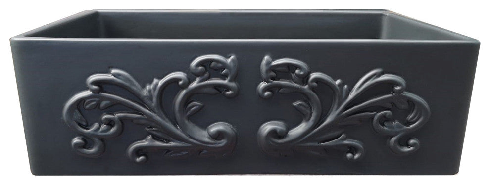 Nantucket FCFS3320S-FiligreeMBL 33" Matte Black Farmhouse Fireclay Sink