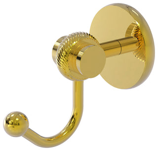 Satellite Orbit Two Robe Hook With Twist Accents, Polished Brass