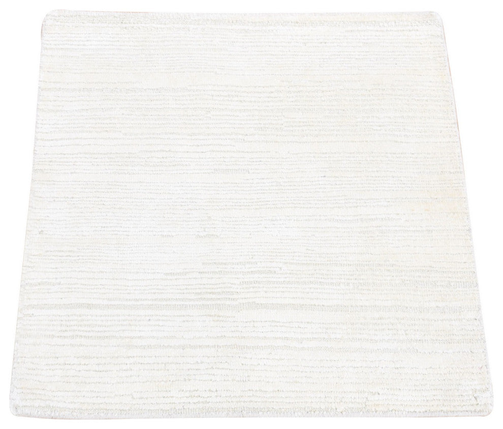 Ivory, Hand Knotted Modern Design, Silk With Wool, Mat Square Rug, 2'1"x2'1"