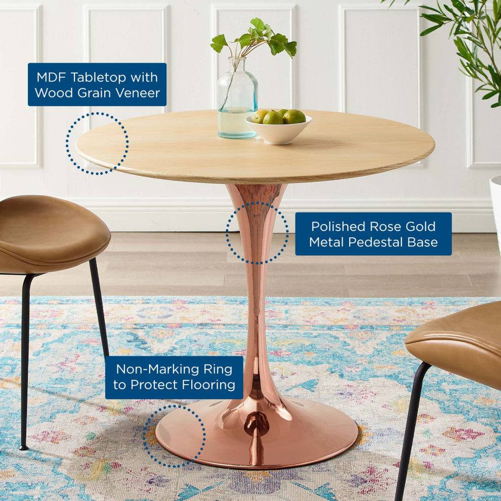 Dining Table, Round, Wood, Rose Gold Brown Natural, Modern, Bistro Restaurant