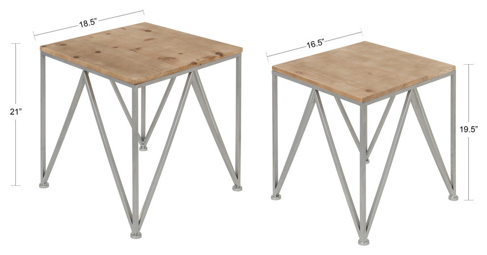 Uzma 2-Set Nesting Metal/Wood End Tables, Silver 2 Piece