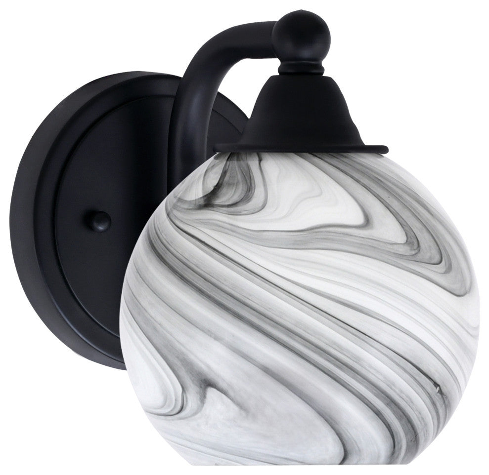 Paramount 1-Light Wall Sconce, Matte Black, 5.75" Onyx Swirl Glass