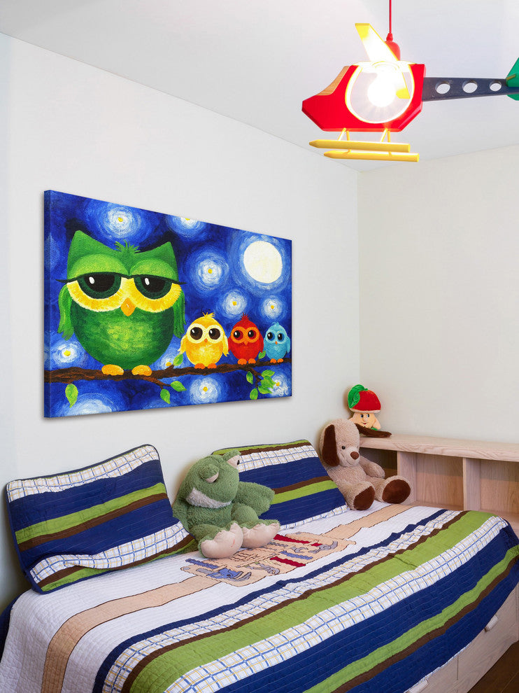 Marmont Hill, "Colorful Owls" by Nicola Joyner Painting on Wrapped Canvas, 36x24