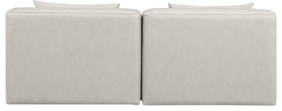 Cube Upholstered Modular Sofa, Cream, 2-Piece: 2 Armless Chair, Vegan Leather
